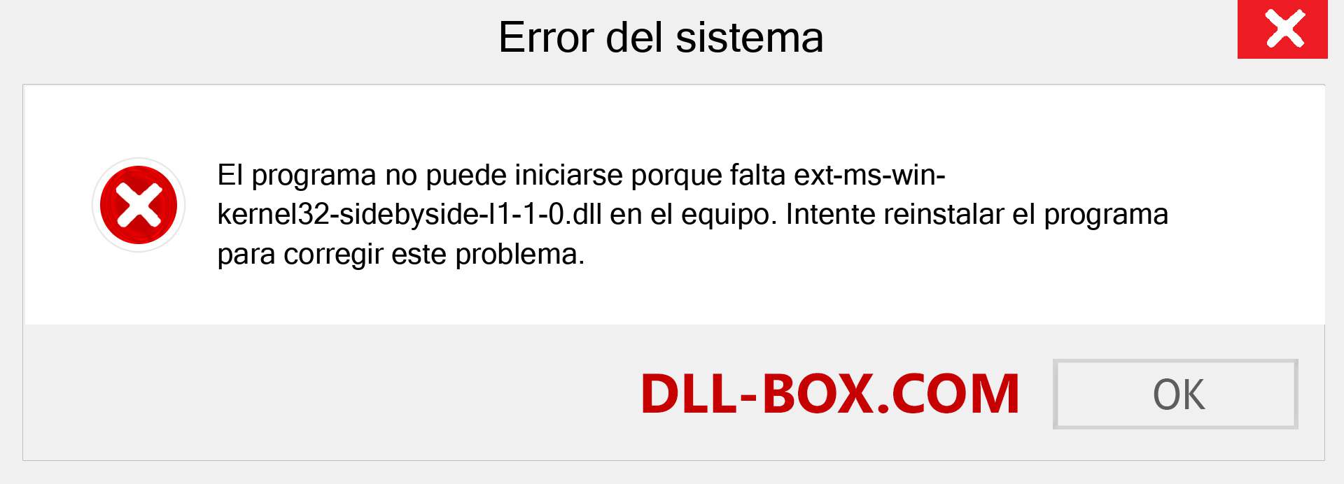 ¿Falta el archivo ext-ms-win-kernel32-sidebyside-l1-1-0.dll ?. Descargar para Windows 7, 8, 10 - Corregir ext-ms-win-kernel32-sidebyside-l1-1-0 dll Missing Error en Windows, fotos, imágenes